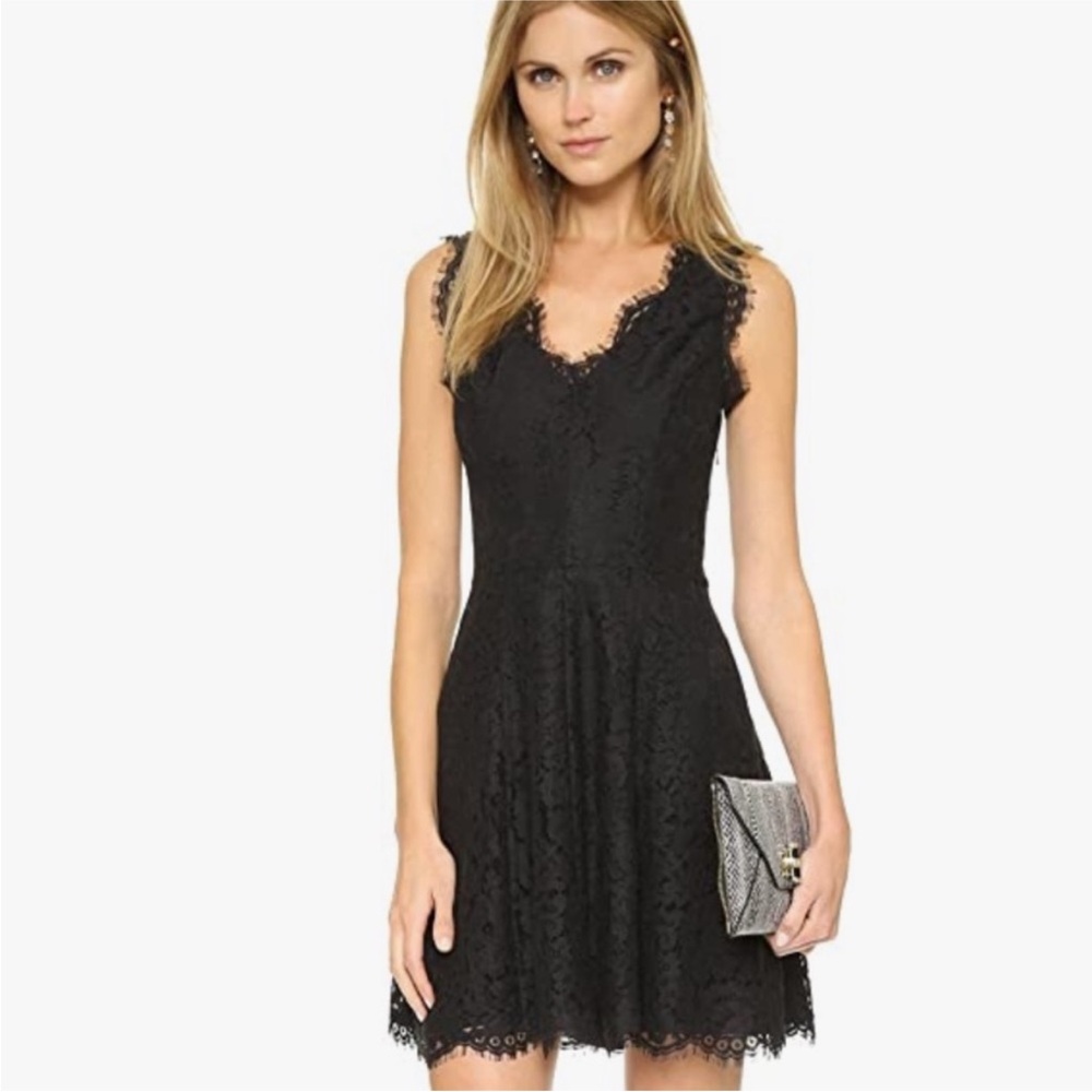 New JOIE Black Lace Mini Dress Nikolina B caviar medium scalloped fit & flared